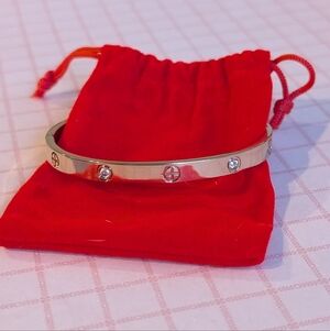 Rose Gold Crystal Screw Oval Bangle Bracelet With Hinge Closure